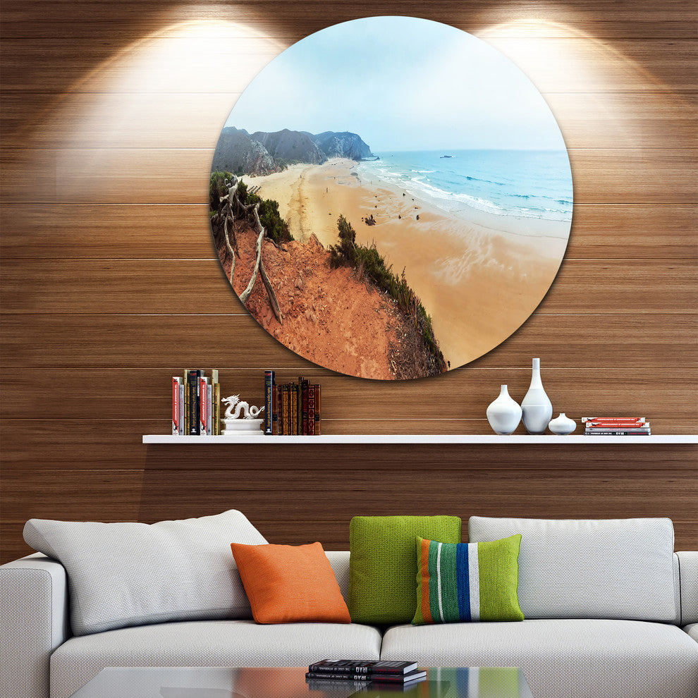 Tranquil Coastline With Waves, Beach Round Metal Wall Art, 36"