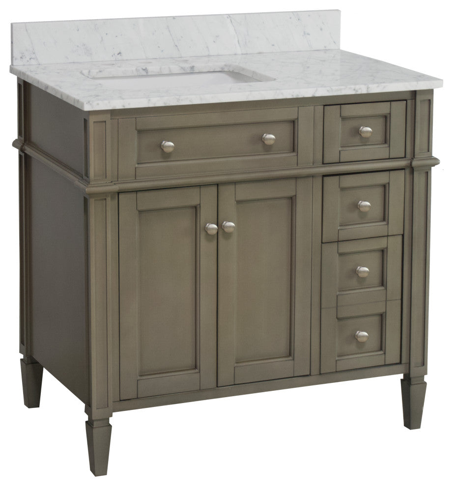 Hailey 36" Bathroom Vanity, Weathered Gray, Carrara Marble