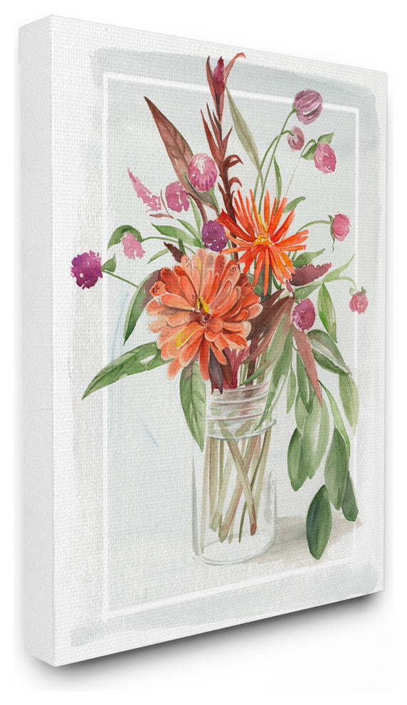 Summer Wildflower Bouquet in a Mason Jar Watercolor Painting Canvas, 30"x40"