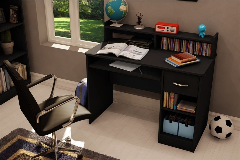 South Shore Axess Desk With Keyboard Tray, Pure Black