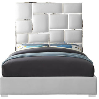 Milan Faux Leather Bed, White, Queen