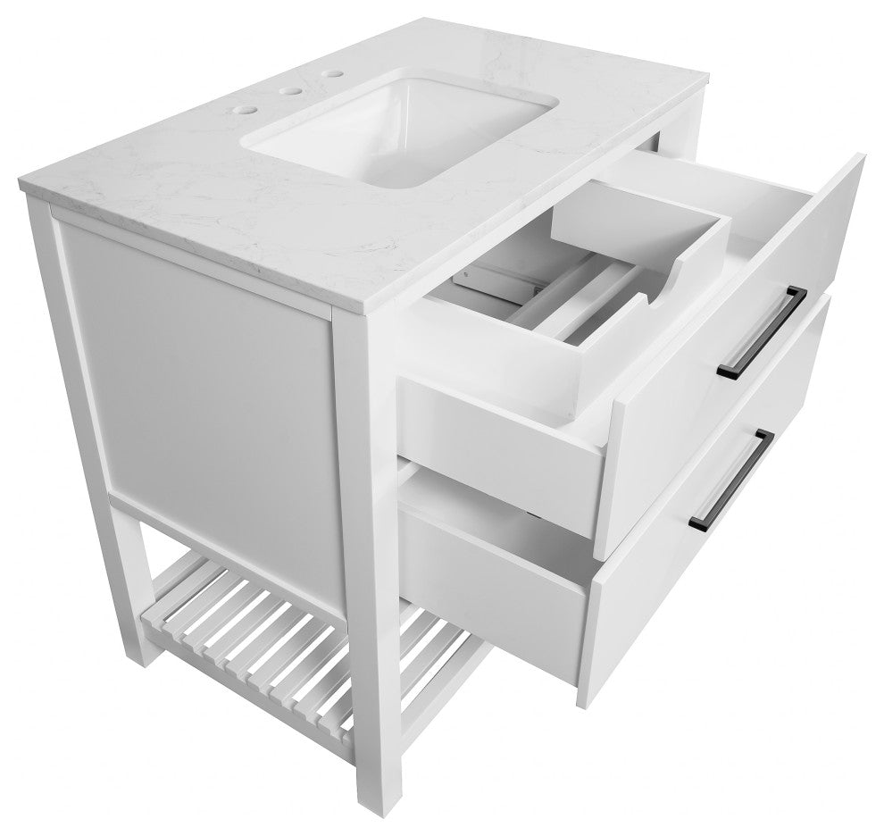 Hudson 36" Vanity, White, Engineered Marble