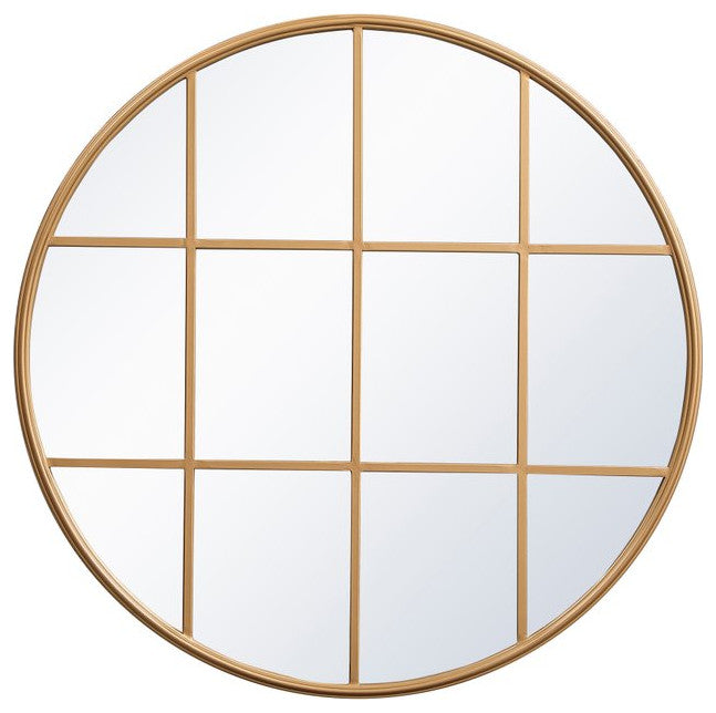 Macey Metal Windowpane Mirror, 36"x36", Brass