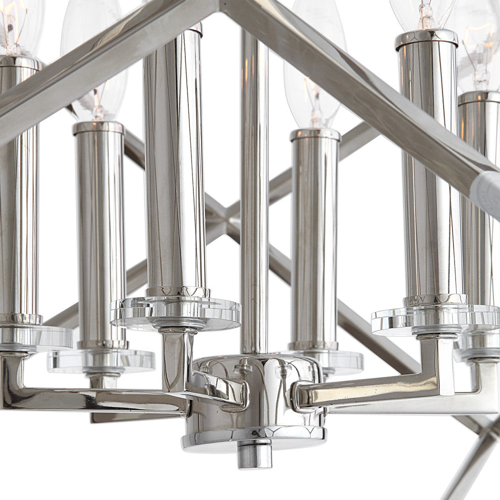 Mid Century Modern Interlocking Cubes Silver Pendant, 6 Light Chandelier Open