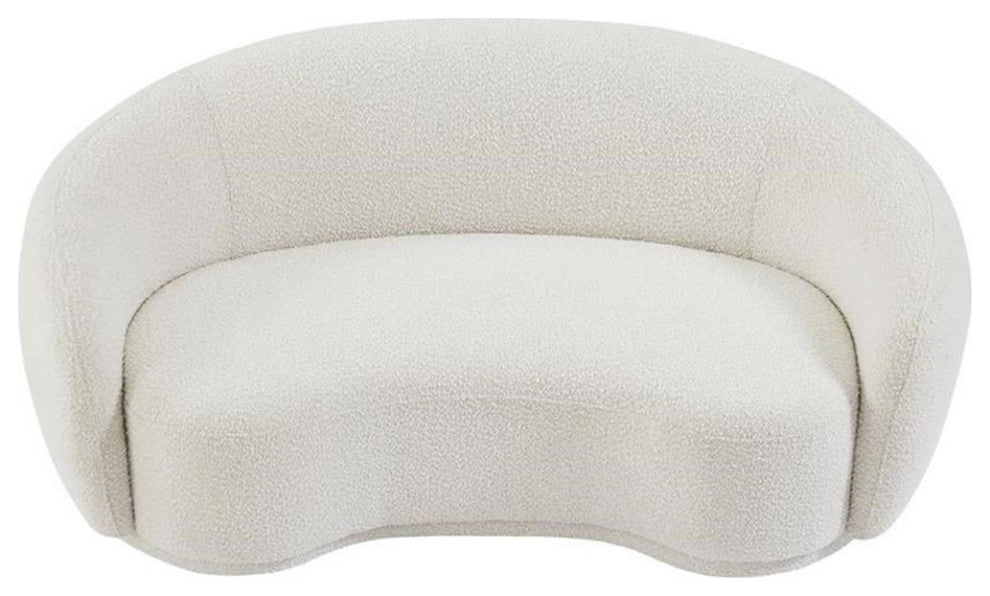 Maklaine Contemporary Boucle Fabric Loveseat With Rounded Back in Cream