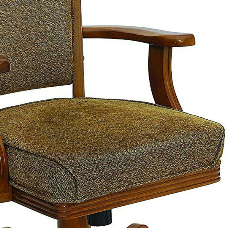 Traditional Office Chair, Hardwood Frame With Textured Sherpi Fabric Seat, Brown