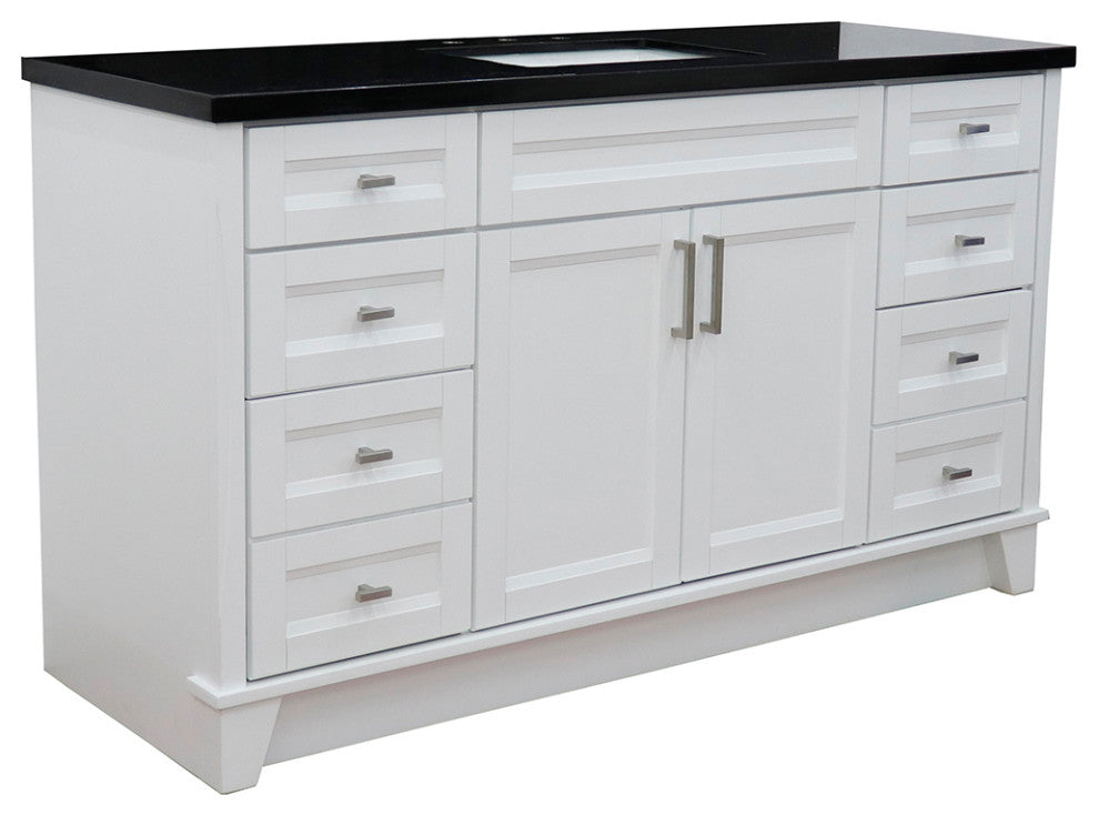 61" Single Sink Vanity, White Finish And Black Galaxy Granite