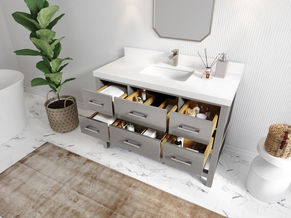 Parker 48 Single Sink Bath Vanity in Elephant Skin Gray  1.5" Calacatta Laza