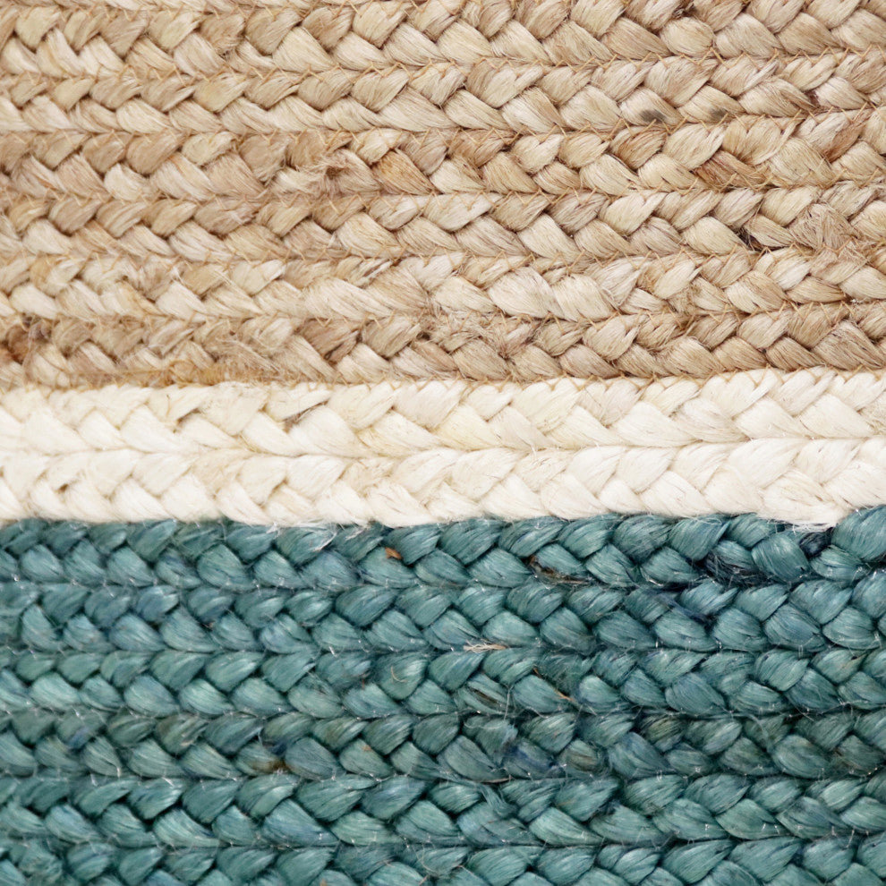 Teal and Natural Jute Color Block Storage Basket with Handles