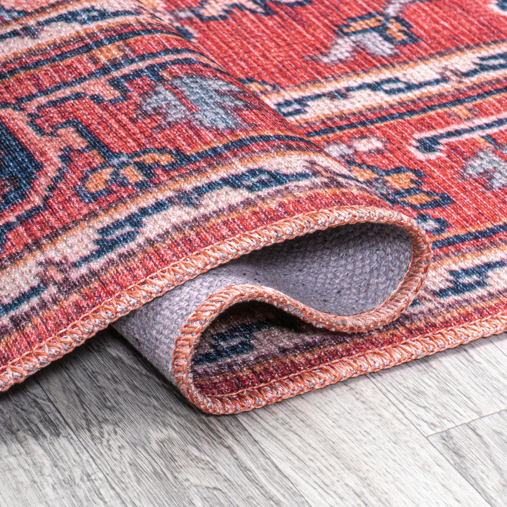 Cirali Ornate Large Medallion Machine Washable Indoor Area Rug, Red/Navy, 3 X 5