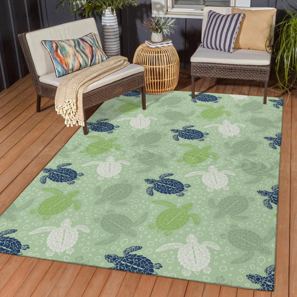 Indoor/Outdoor Seabreeze SZ13 Aloe Machine Washable 9' x 12' Rug