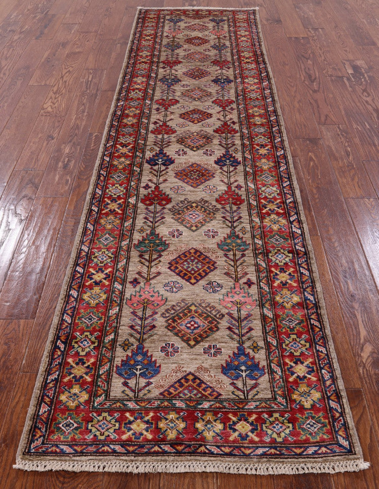 2' 7" X 9' 10" Runner Super Kazak Hand-Knotted Wool Rug Q7705