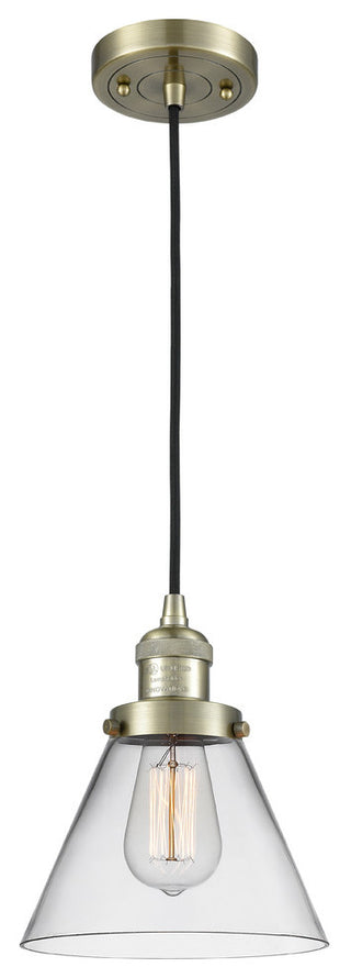 Large Cone LED Pendant, Antique Brass, Glass: Clear