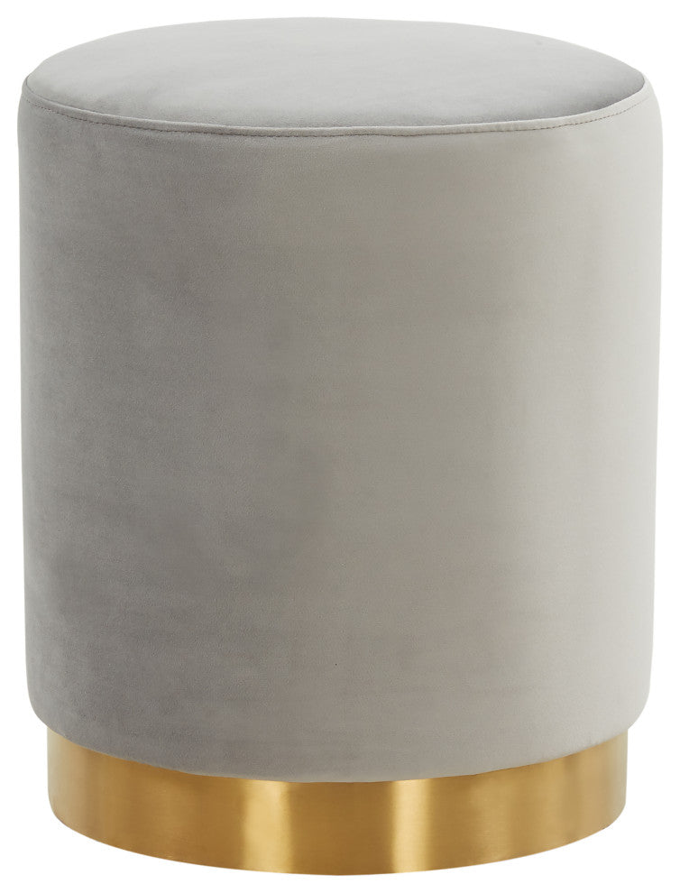 Remmey 16" Modern Round Velvet Vanity Ottoman, Light Grey