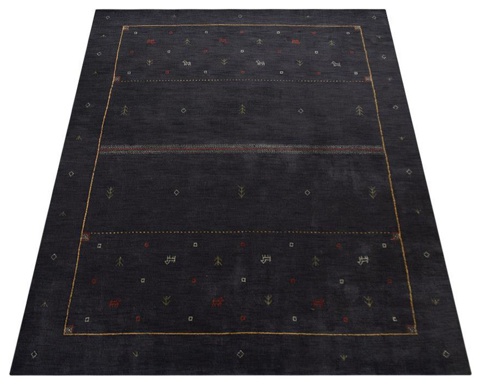 HAND KNOTTED LOOM WOOL ECO - FRIENDLY AREA RUGS - Charcoal,Contemporary