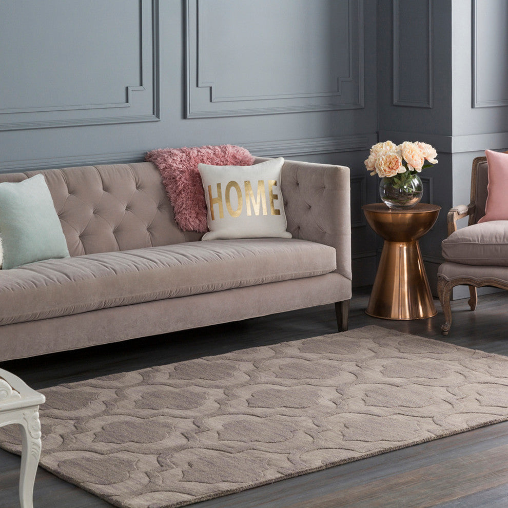 Central Park Solid and Border Taupe, Mauve Area Rug, 9'x12'