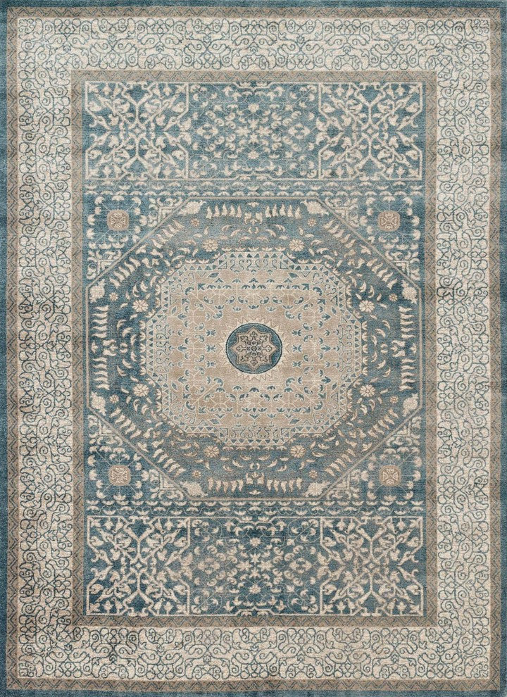 Durable Distressed Century Area Rug, Blue/Sand, 9'6"x13'