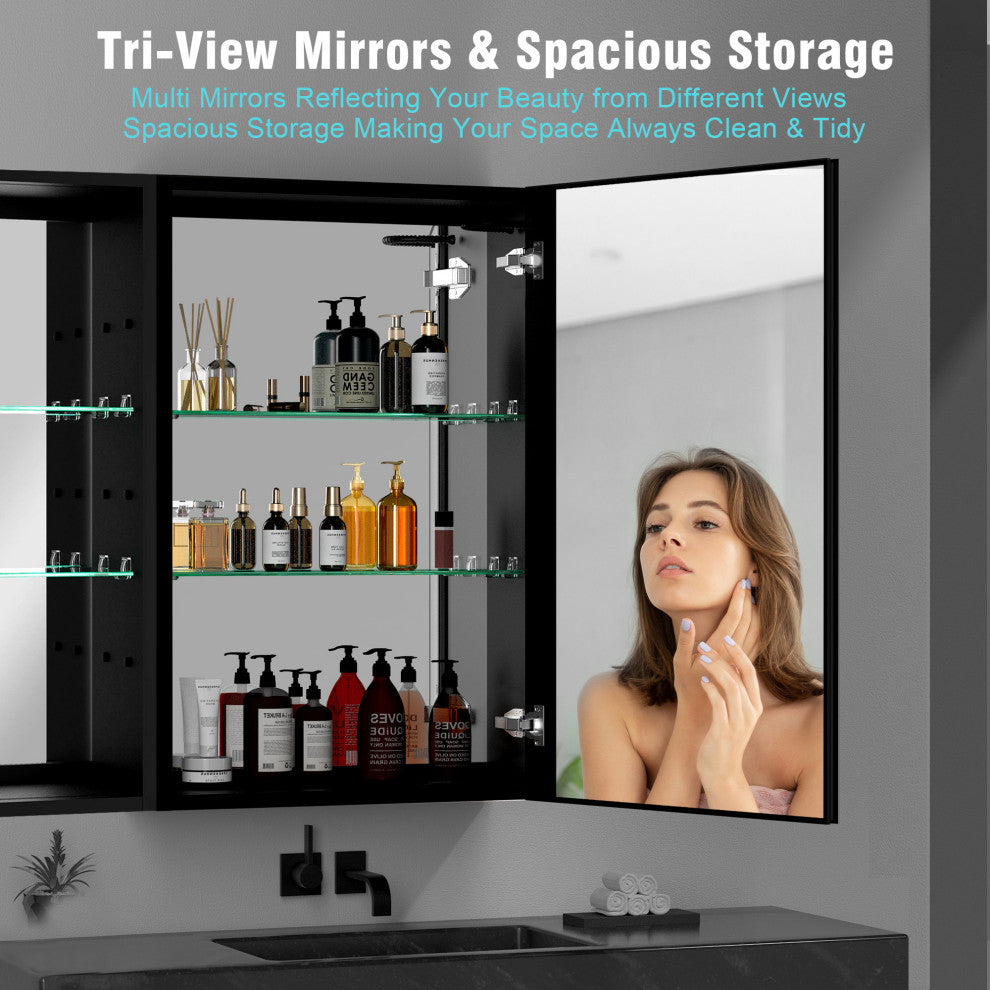 30"x30" Surface Mount Frameless LED Medicine Cabinet With Anti-Fog and Dimmable, Right Door