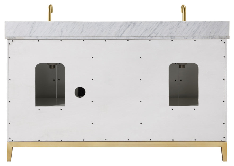 Gracie Bathroom Vanity, Satin White With Carrara Marble, 60"