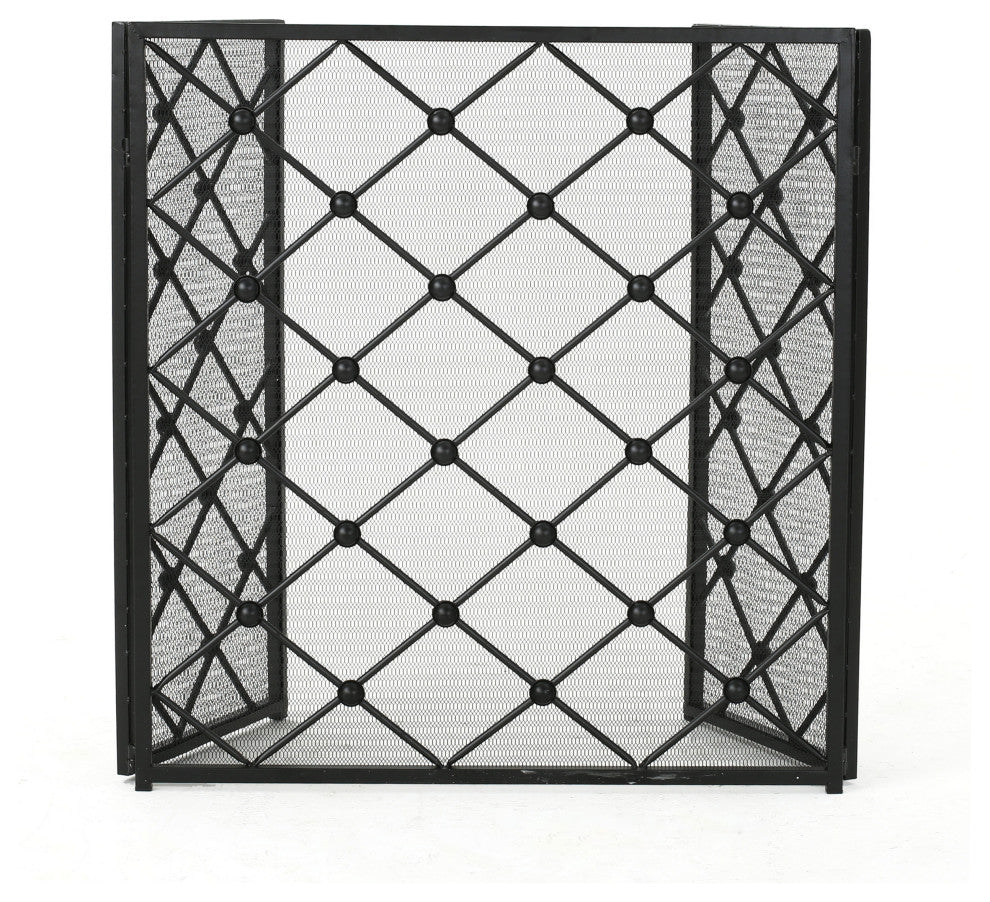 GDF Studio Chamberlain 3 Paneled Iron Fireplace Screen, Black