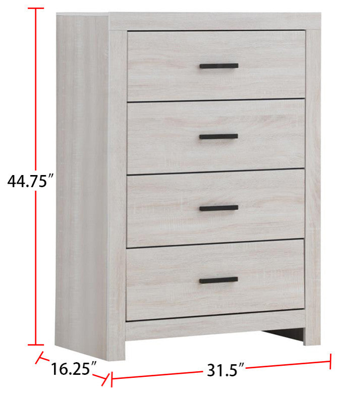 4 Drawers Wooden Chest, Coastal White