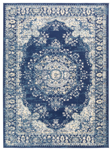 Surya Ustad UST-2303 7'10"x10'2" Rug, Navy/Denim/Wheat/Medium Gray/Cream