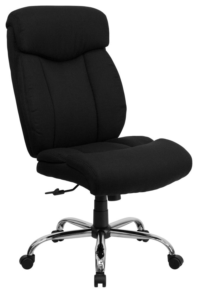 Plush Office Chair, Cushioned Seat & Built In Lumbar Support, Black Fabric