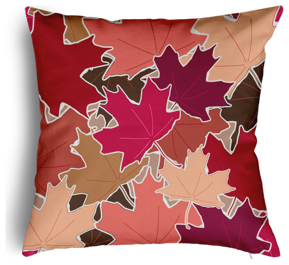 Leaf Pile Accent Pillow With Removable Insert, Fuschia, 18"x18"