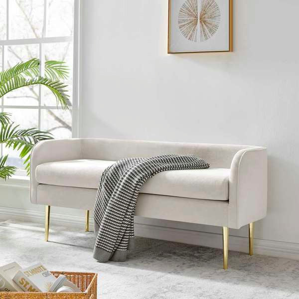 Marsha Velvet Bench, Dainty Cream