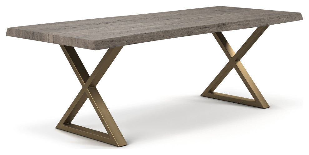 Brooks Dining Table, Sandblasted Gray, Brass, 40"x79",X-Base