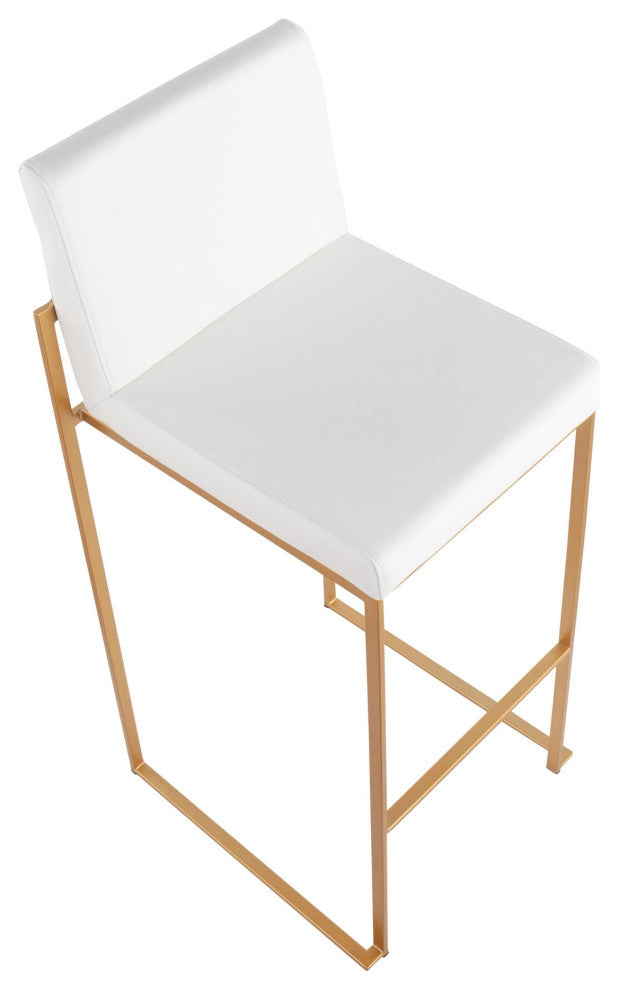 Lumisource Fuji Contemporary High Back Barstool, Gold Steel/White Faux Leather