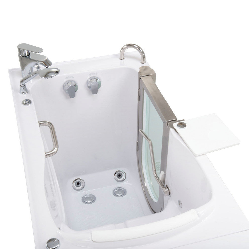 Ella Elite 32"x52" Acrylic Massage Walk-In Bathtub Inward Swing Door, Dual Drain