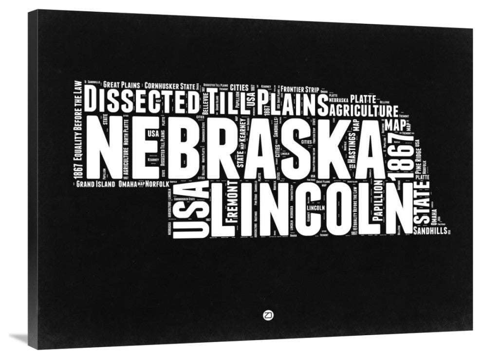 "Nebraska Black and White Map" Fine Art Print
