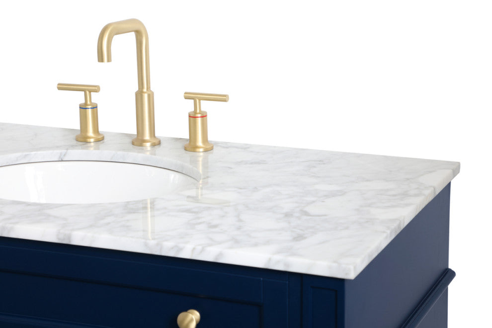Home Living Vanity with Carrara White Marble Countertop, Blue, 42", Single Sink