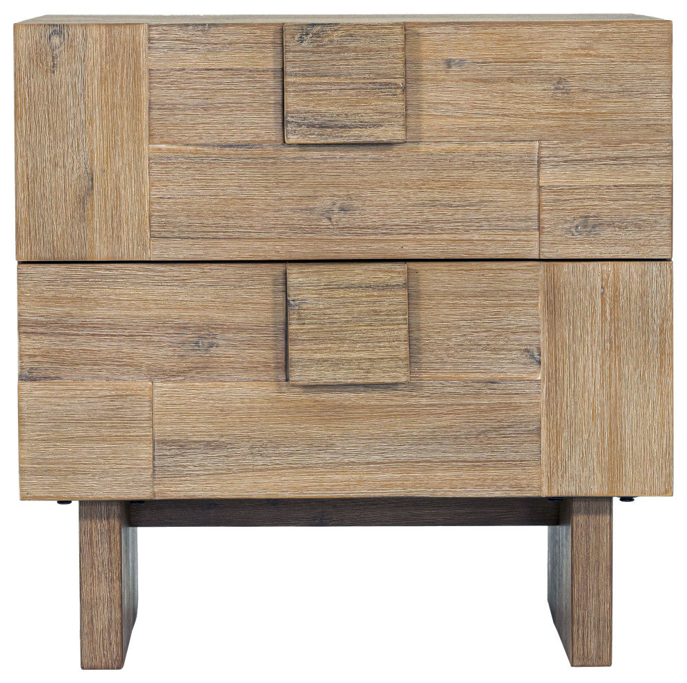 Atlantis 2-Drawer Solid Acacia Nightstand, Taupe