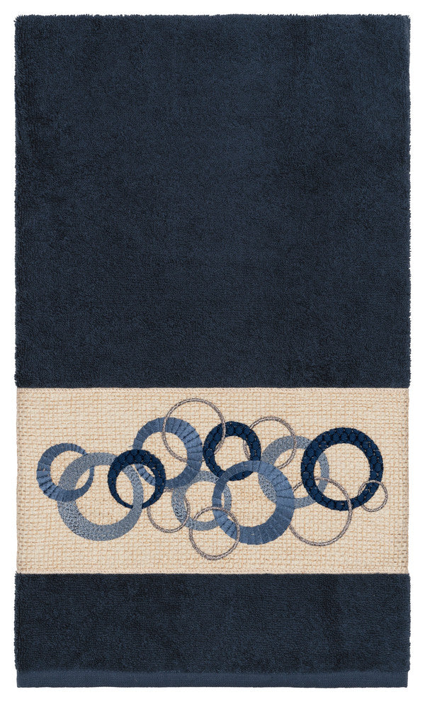Linum Home Textiles Annabelle Embellished, Midnight Blue, Bath Towel, 4-Piece Se