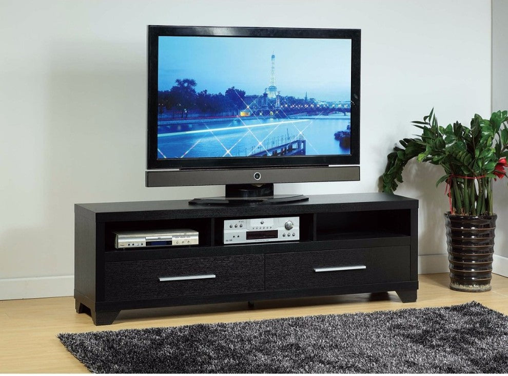 Contemporary Style TV Stand With 3 Open Shelves.