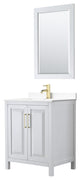 30"SGL Vanity White, White Cult. Marble Countertop, Sink, 24"Mirror, Gold Trim