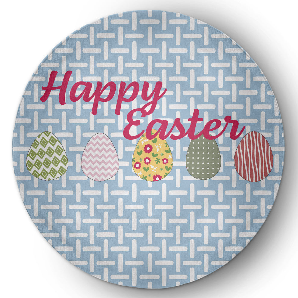 Happy Easter Novelty Chenille Area Rug, Lighter than Air Blue, 5' Round