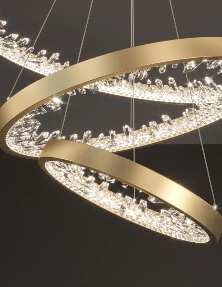 Zeddiani | Gold Rings Led Crystal Chandelier for Bedroom, 3 Rings 7 Bases