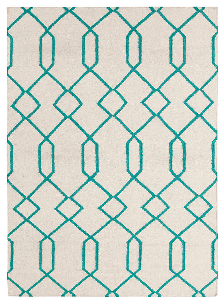 Lima Contemporary Area Rug, White and Teal, 3'x5'