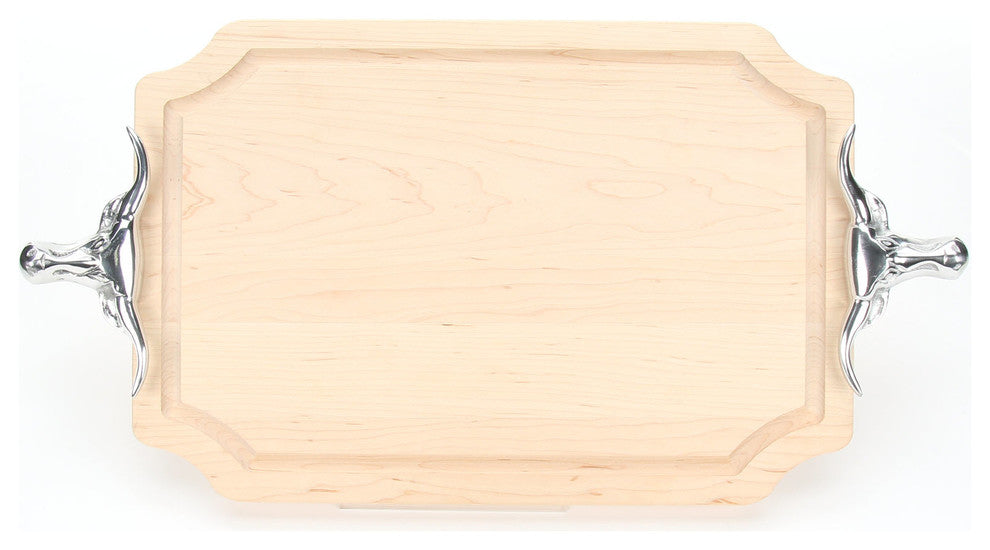 BigWood Boards Scalloped Cutting Board, Longhorn Handles, Maple, 12"x18"x1"