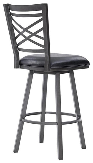 Armen Living Fargo Modern Faux Leather Swivel Kitchen Barstool in Black