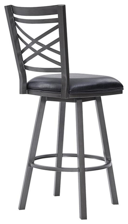 Armen Living Fargo Modern Faux Leather Swivel Kitchen Barstool in Black