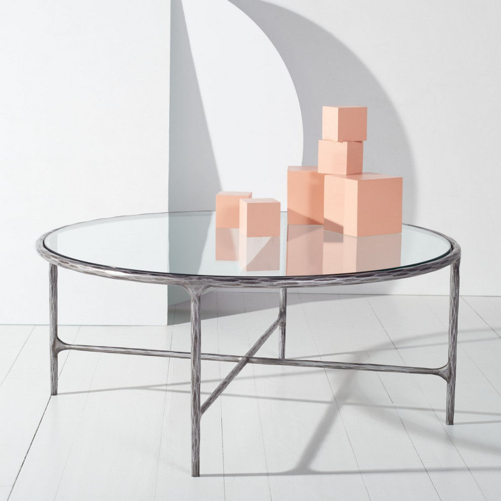 Safavieh Couture Jessa Round Metal Coffee Table, Silver
