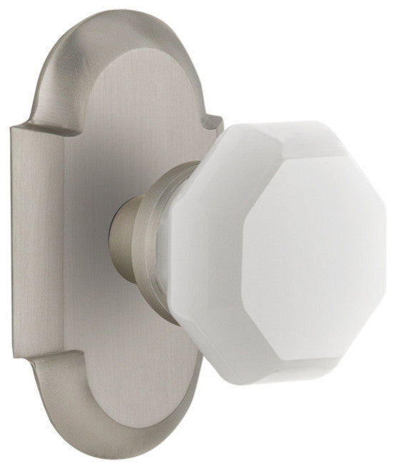 Cottage Plate Single Dummy Waldorf White Milk Glass Knob, Satin Nickel