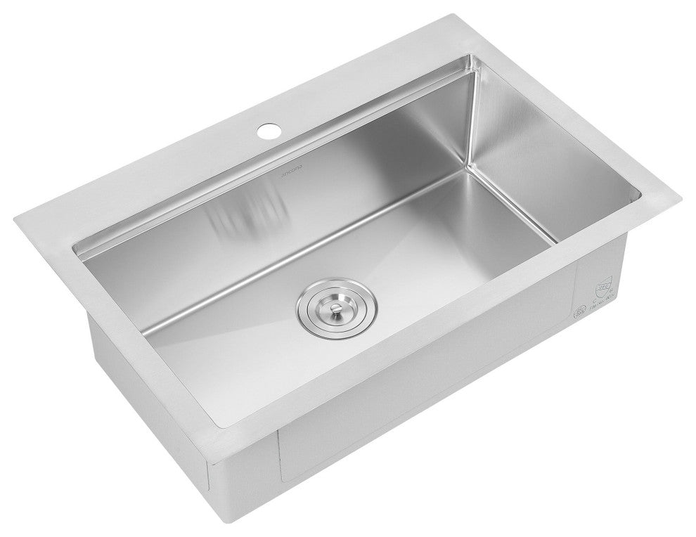 Ancona Dual Mount 30" Single Bowl Kitchen Sink, Stainless Steel w/ Accessories
