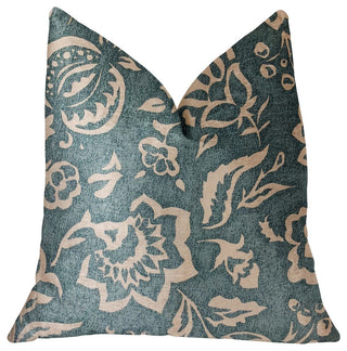 Elsi Pom Blue and Beige Luxury Throw Pillow, 26"x26"