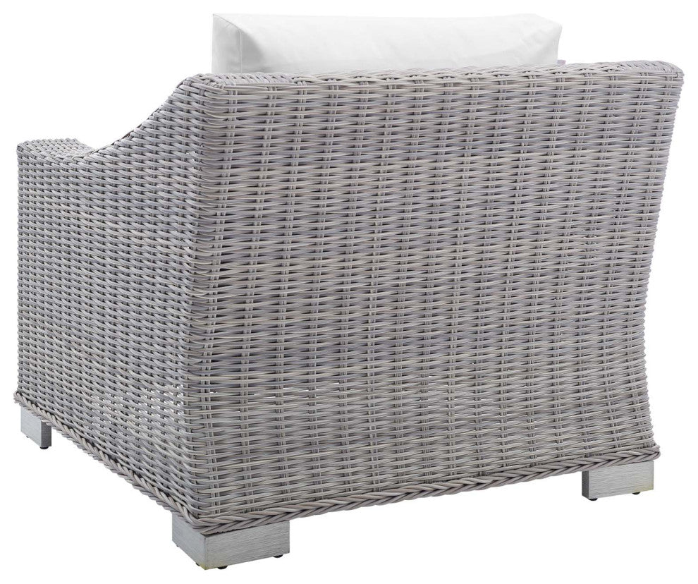 Lounge Chair Armchair, Sunbrella, Rattan, Wicker, Gray White, Outdoor