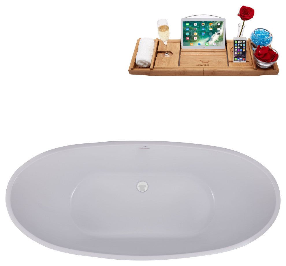 62" Streamline N594WH Freestanding Tub and Tray With Internal Drain